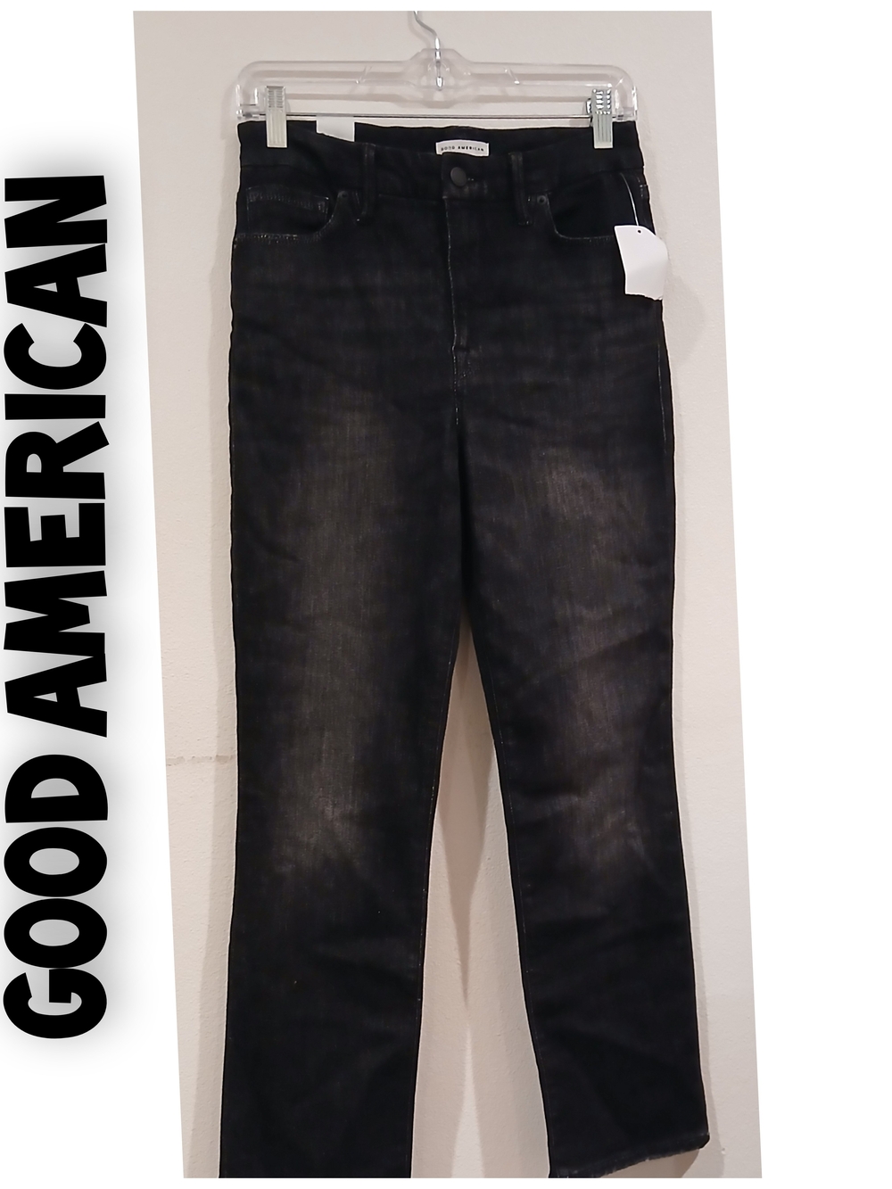 Good American Black High-Rise Straight Jeans
